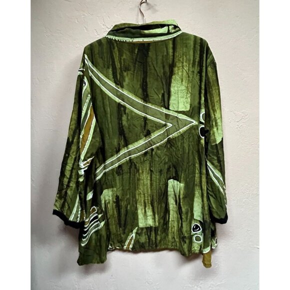 Lynz Women's Popover Geo Print Tunic Top Large Green Long Sleeve Lightweight - Picture 2 of 9